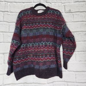 Antartex Mens Vuntsge Multicolor Pure New Wool Crew Neck Pullover Sweater XL